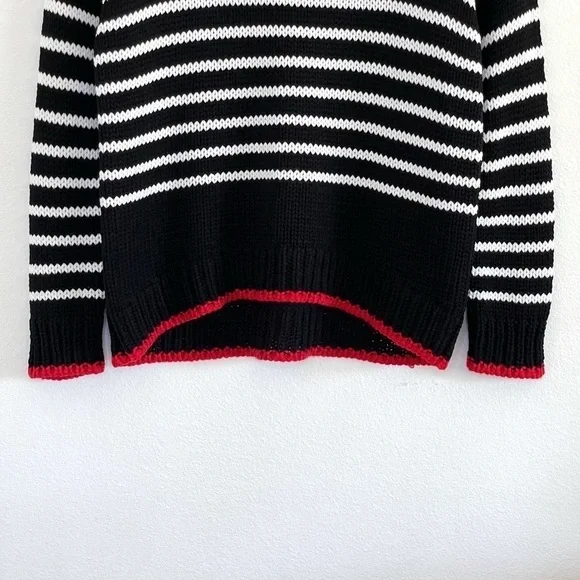 Sundry Wool Blend Relaxed Knit Pullover Sweater Black White Stripe Small - Picture 6 of 13